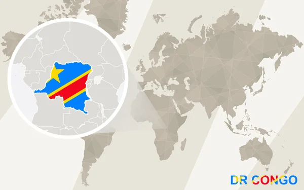 Zoom no mapa e bandeira da República Democrática do Congo. Mapa do Mundo . —  Vetores de Stock