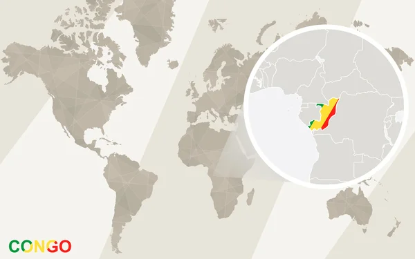 Zoom sur la carte et le drapeau du Congo. Carte du monde . — Image vectorielle
