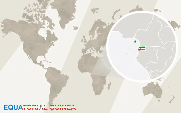Zoom sur la carte et le drapeau de Guinée équatoriale. Carte du monde . — Image vectorielle