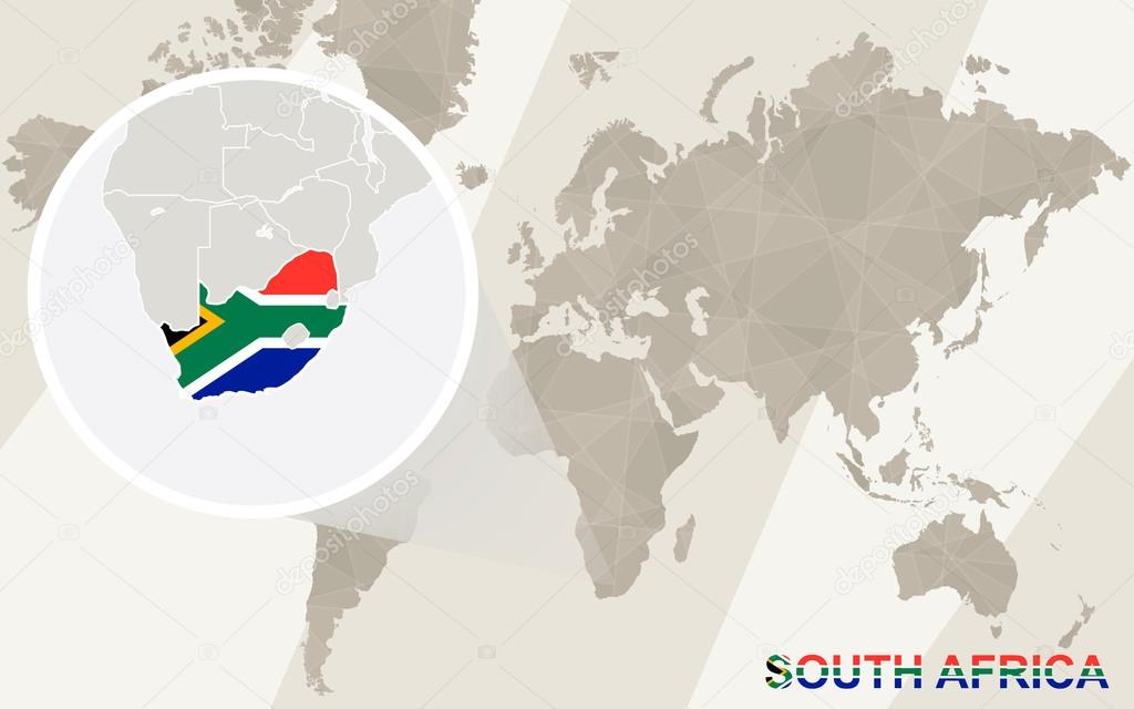 Zoom on South Africa Map and Flag. World Map.