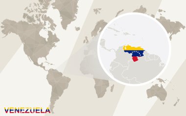 Venezuela Haritası ve bayrağı üzerinde yakınlaştırma. Dünya Haritası.