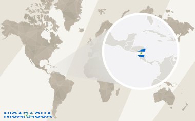 Nikaragua Haritası ve bayrağı üzerinde yakınlaştırma. Dünya Haritası.