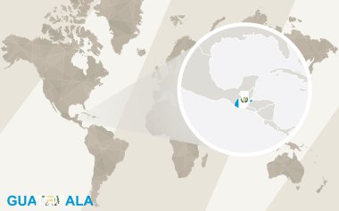 Guatemala Haritası ve bayrağı üzerinde yakınlaştırma. Dünya Haritası.