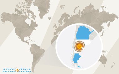 Arjantin harita ve bayrağı üzerinde yakınlaştırma. Dünya Haritası.