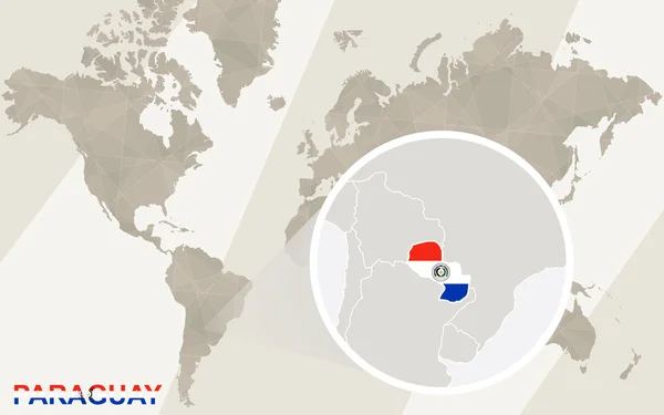 Zoom no Mapa e Bandeira do Paraguai. Mapa do Mundo . — Vetor de Stock