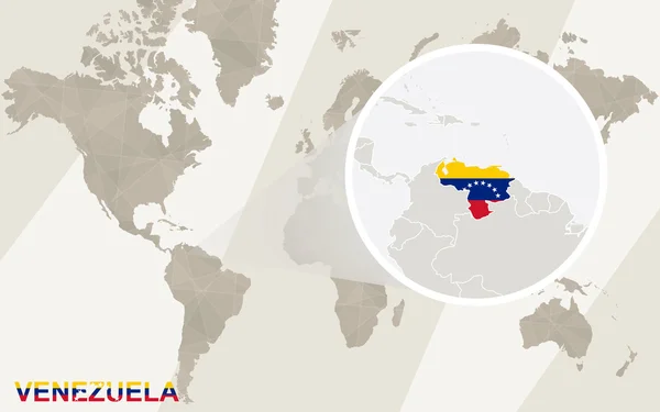 베네수엘라 지도 및 깃발에 확대. 세계 지도. — 스톡 벡터