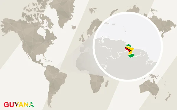 Zoom sur la carte et le drapeau du Guyana. Carte du monde . — Image vectorielle