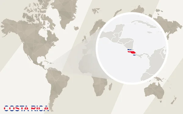 Zoom en Costa Rica Mapa y Bandera. Mapa del mundo . — Vector de stock