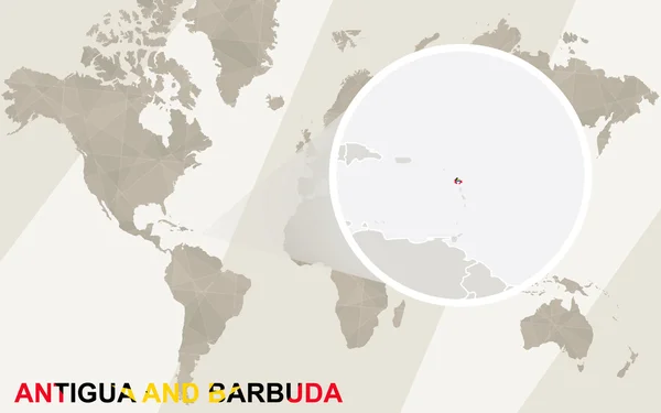 Zoom en Antigua y Barbuda Mapa y Bandera. Mapa del mundo . — Vector de stock