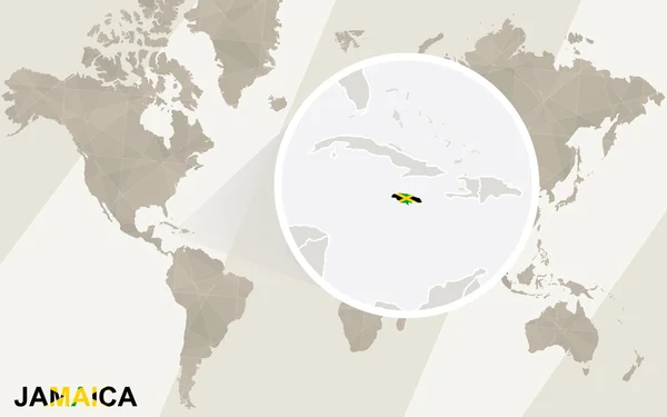 Zoom na mapie Jamajka i flaga. Mapa świata. — Wektor stockowy