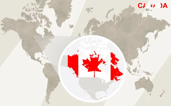 Zoom sur la carte et le drapeau du Canada. Carte du monde . — Image vectorielle