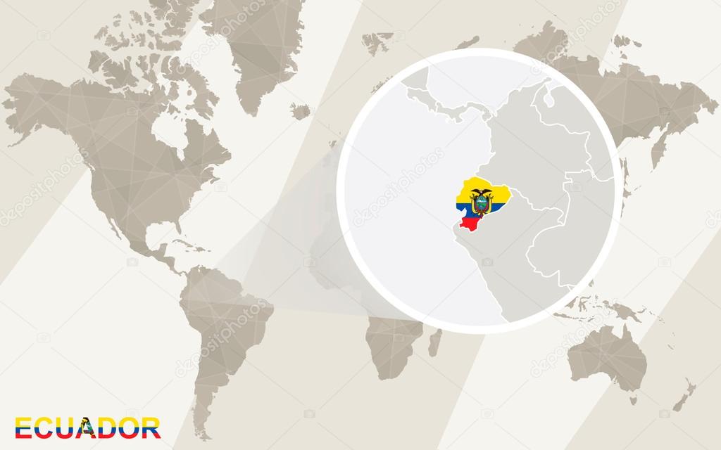 Zoom on Ecuador Map and Flag. World Map.