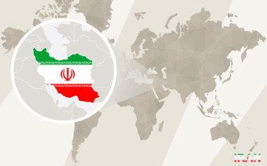 Iran harita ve bayrağı üzerinde yakınlaştırma. Dünya Haritası.