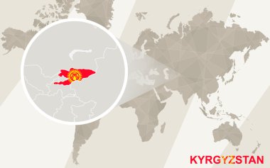 Kırgızistan Haritası ve bayrağı üzerinde yakınlaştırma. Dünya Haritası.