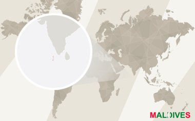 Maldivler Haritası ve bayrağı üzerinde yakınlaştırma. Dünya Haritası.