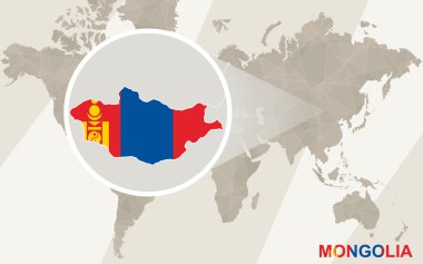 Moğolistan Haritası ve bayrağı üzerinde yakınlaştırma. Dünya Haritası.