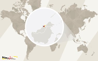 Brunei harita ve bayrağı üzerinde yakınlaştırma. Dünya Haritası.