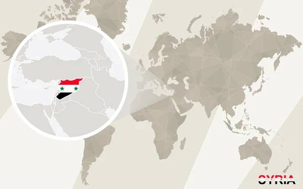 Zvětšit mapu Sýrie a vlajku. Mapa světa. — Stockový vektor
