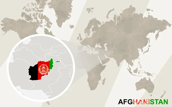 Zoom sur la carte et le drapeau de l'Afghanistan. Carte du monde . — Image vectorielle