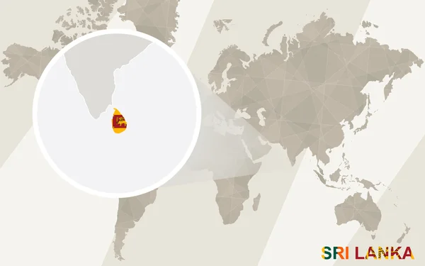 Zoom en Mapa y Bandera de Sri Lanka. Mapa del mundo . — Vector de stock