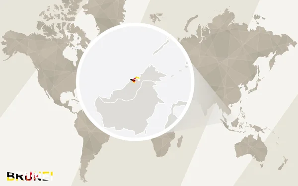 Brunei harita ve bayrağı üzerinde yakınlaştırma. Dünya Haritası. — Stok Vektör