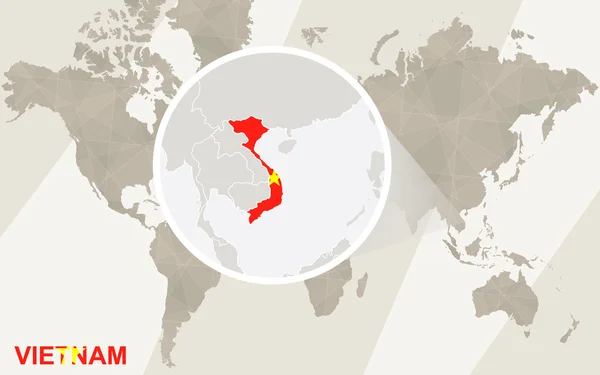 ベトナム地図およびフラグを拡大できます。世界地図. — ストックベクタ