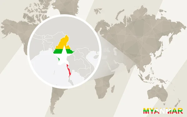 Увеличьте масштаб на карте Мьянмы. Карта мира . — стоковый вектор
