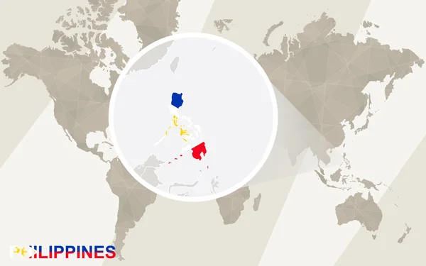 フィリピンの拡大地図とフラグ。世界地図. — ストックベクタ