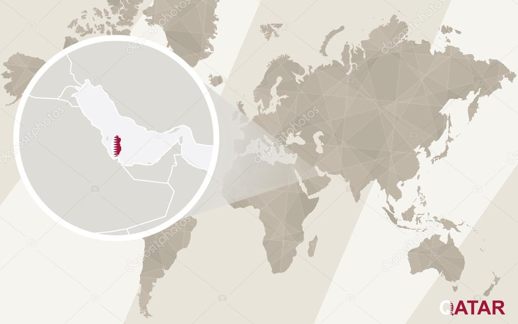 Zoom Sur Le Drapeau Et Carte De Qatar Carte Du Monde