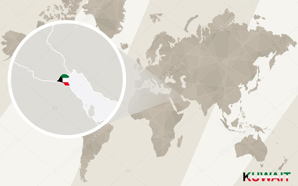 Zoom on Kuwait Map and Flag. World Map.