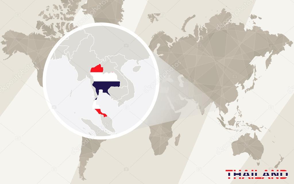 Zoom on Thailand Map and Flag. World Map.