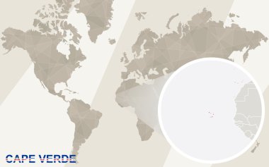 Cape Verde harita ve bayrağı üzerinde yakınlaştırma. Dünya Haritası.
