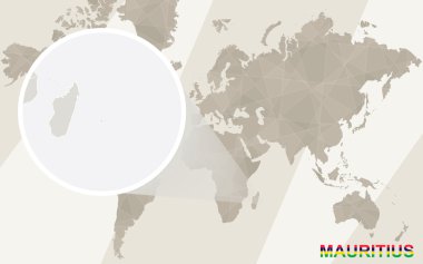 Mauritius Haritası ve bayrağı üzerinde yakınlaştırma. Dünya Haritası.