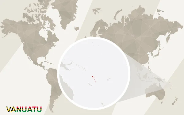 Zoom no Mapa e Bandeira Vanuatu. Mapa do Mundo . — Vetor de Stock