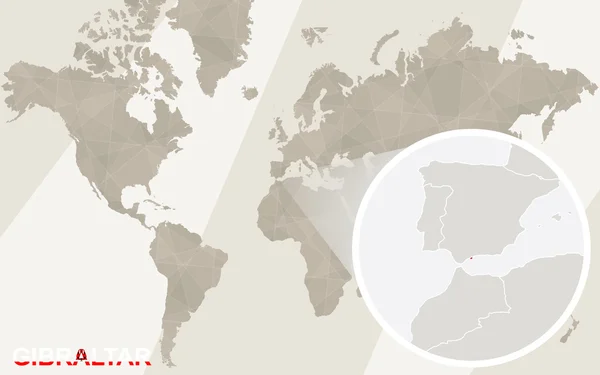 Zoom en Gibraltar Mapa y Bandera. Mapa del mundo . — Vector de stock