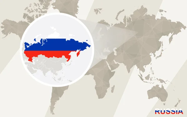 Zoom op Rusland kaart en vlag. Kaart van de wereld. — Stockvector