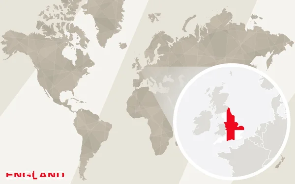 Zvětšit mapu Anglie a vlajku. Mapa světa. — Stockový vektor