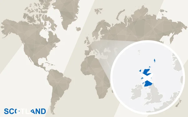 Zoom no Mapa e Bandeira da Escócia. Mapa do Mundo . — Vetor de Stock