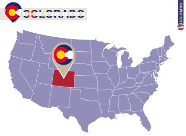 Colorado devlet ABD harita üzerinde. Colorado bayrak ve harita.