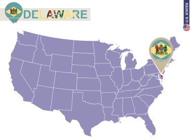 ABD haritada Delaware eyalet. Delaware bayrak ve harita.