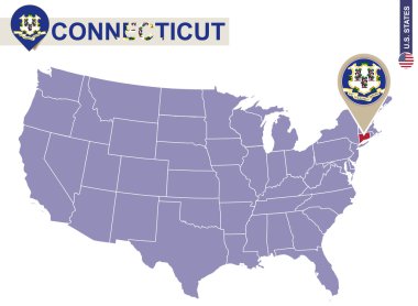 Connecticut State on USA Map. Connecticut flag and map. clipart