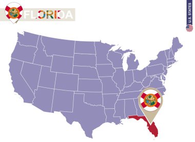 Florida State ABD harita üzerinde. Florida bayrak ve harita.
