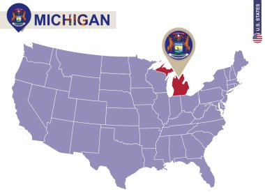 Michigan State ABD harita üzerinde. Michigan bayrak ve harita.