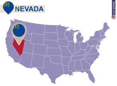 Nevada State on USA Map. Nevada flag and map. clipart