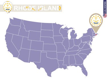 Rhode Island Eyalet ABD harita üzerinde. Rhode Island bayrak ve harita.