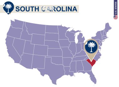 Güney Carolina State ABD harita üzerinde. Güney Carolina bayrak ve harita.