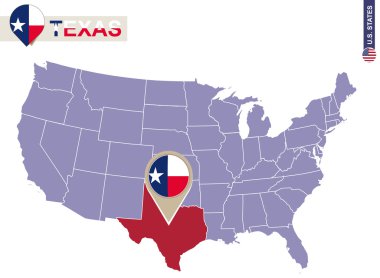 Texas State ABD harita üzerinde. Texas bayrak ve harita.