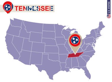 Tennessee State ABD harita üzerinde. Tennessee bayrak ve harita.