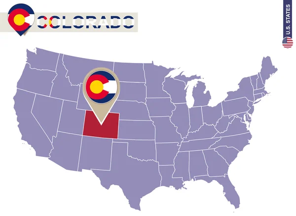 Colorado State no mapa dos EUA. Bandeira e mapa do Colorado . — Vetor de Stock