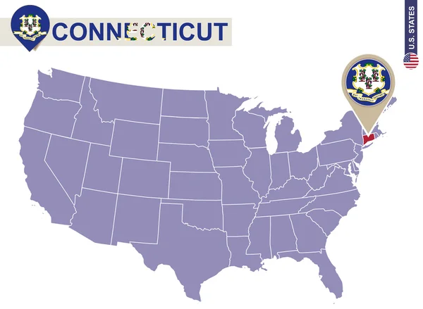 米国のマップのコネチカット州。コネチカット州の旗、地図. — ストックベクタ